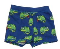 Modré nohavičkové plavky s chameleony Pusblu