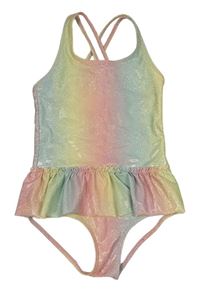 Duhové třpytivé jednodílné plavky s volánem H&M