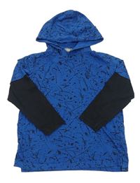 Modro-černé flekaté triko s kapucí 