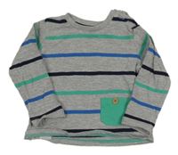Šedo-modro-zelené pruhované triko Tom Tailor