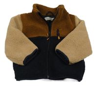 Hnědo-tmavomodrá huňatá podšitá bunda H&M