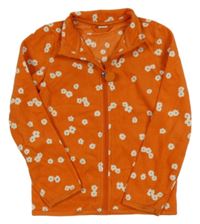 Oranžová květovaná fleecová propínací mikina 
