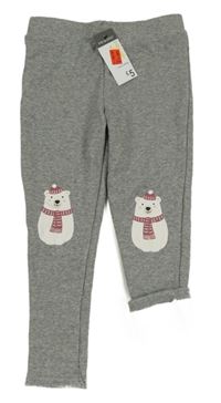 Nové - šedé melírované zateplené legíny s medvědy Primark