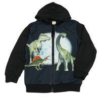 Černá lehká mikina s dinosaury a kapucí 