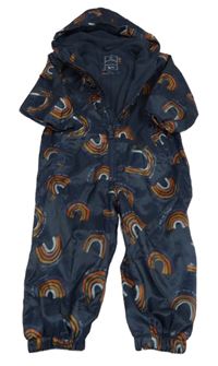 Tmavomodrá šusťáková jarní kombinéza s duhami Tu