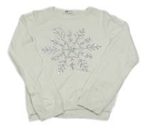 Bílý lehký svetr s vločkou z flitrů H&M