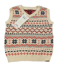 Nové - béžovo-červená pletená vzorovaná vesta Pep&Co