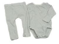 2 set - bílo-zelené pruhované žebrované body + lehké tepláky Zara