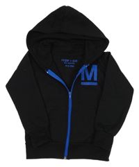 Černá propínací mikina s modrým zipem a kapucí 