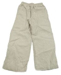 Světlebéžové lněné široké kalhoty H&M