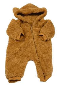 Hnědá chlupatá kombinéza s kapucí 