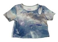 Modro-fialové vzorované sportovní crop tričko Zara