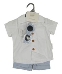 Nové - 3 set - bílá košile + světlemodré kraťasy + sluneční brýle 