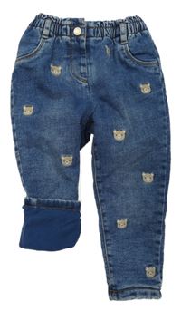 Modré zateplené skinny rifle s medvědy C&A