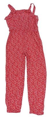 Červený květovaný lehký kalhotový overal Primark
