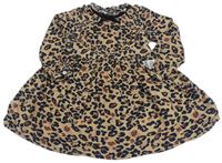 Hnědé lehké šaty s leopardím vzorem s mašlí Next
