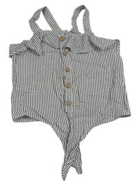 Bílo-tmavomodrý pruhovaný crop top s volánkem Next