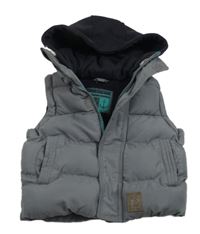 Šedo-tmavomodrá šusťáková zateplená vesta s teplákovou kapucí Rebel