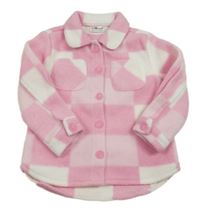 Růžovo-bílá kostkovaná flaušová košilová bunda 