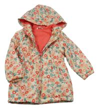 Světlerůžová květovaná šusťáková lehce zateplená parka s kapucí Mothercare