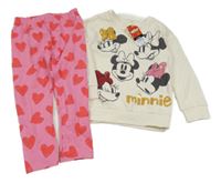 Nové - 2set - Smetanová mikina s Minnie + růžové legíny se srdíčky George