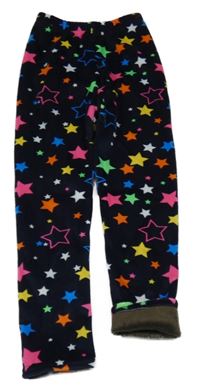 Tmavomodro-barevné plyšové zateplené legíny s hvězdami 