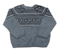 Šedomodro-černo-bílý svetr s norským vzorem Tu