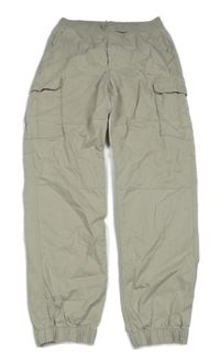 Béžové plátěné cargo cuff kalhoty s úpletovým pasem H&M