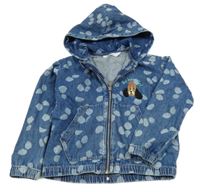 Modrá vzorovaná riflová jarní bunda s pejskem a kapucí H&M