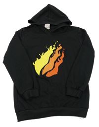Černá mikina s ohněm a kapucí 