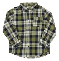Khaki-bílo-tmavomodrá kostkovaná košile 