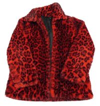 Červeno-černý kožešinový podšitý kabát s leopardím vzorem George
