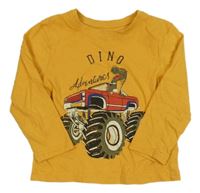 Hořčicové triko s autem a dinem Primark