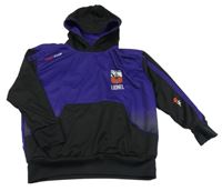 Fialovo-černá sportovní mikina s nápisy a kapucí 