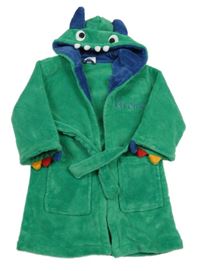 Zelený plyšový župan s nápisem a kapucí - příšerka 