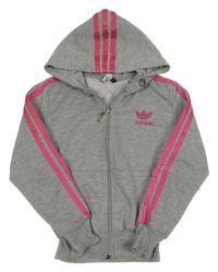 Šedo-růžová propínací mikina s kapucí Adidas 