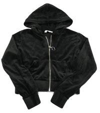 Černá propínací sametová crop mikina s kapucí H&M