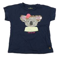 Tmavomodré tričko s koalou z flitrů Tom Tailor