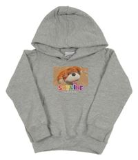 Šedá mikina s pejskem a kapucí