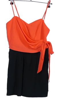 Dámský neonově růžovo-černý letní overal s mašlí Miss Selfridge 