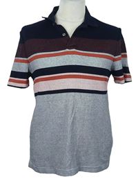 Pánské tmavomodro-cihlové pruhované polo tričko M&S
