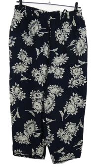 Dámské tmavomodré květované culottes kalhoty 
