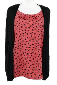 Dámský černý svetrový cardigán se všitým růžový topem se srdíčky George 