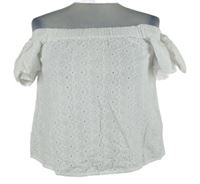 Dámská bílá madeirová crop halenka s lodičkovým výstřihem Abercrombie&Fitch