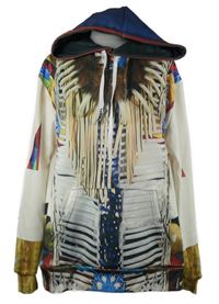 Pánská smetanovo-barevná vzorovaná mikina s kapucí 