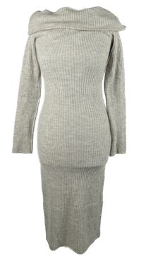 Dámské béžové žebrované svetrové šaty s komínovým límcem H&M