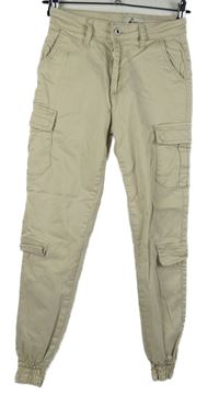 Dámské béžové cargo plátěné kalhoty s kapsami 