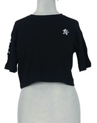 Dámské černé crop tričko s výšivkou Gym King 