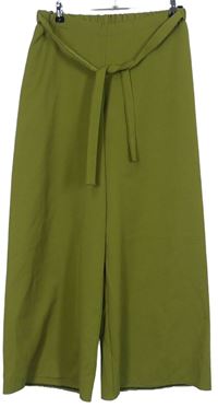 Dámské olivové culottes kalhoty s páskem 
