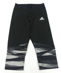 Černo-bílé sportovní funkční capri legíny s logem Adidas